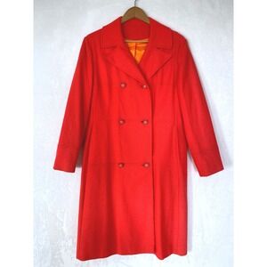 Vintage Wool Blend Coat Bold Orange‎ Double Breasted Retro Silk Lined Medium
